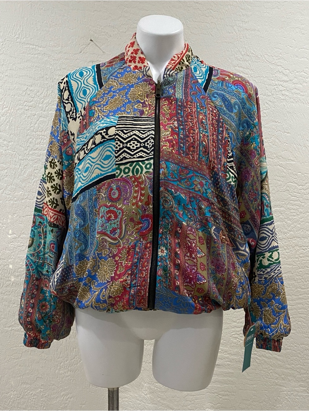 EARTHBOUND Colorful Patchwork Bomber Jacket - Multicolor - sz large